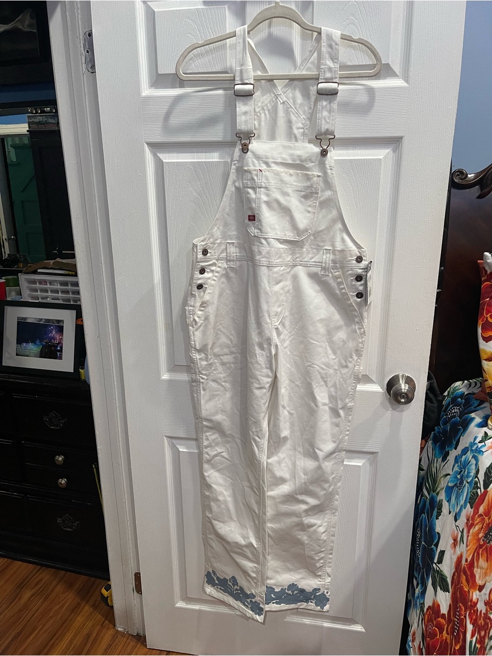 Dickies White Custom Painter-Style Bib Overalls Jumpsuit size small